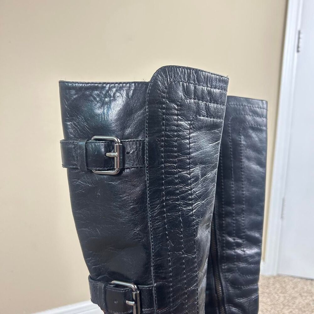 Juicy Couture Black Leather Knee-High Buckle Boots - Picture 2 of 7
